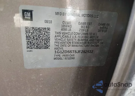 2018 Chevrolet Malibu Lt z USA, uszkodzony, nr VIN 1G1ZD5ST5JF282532